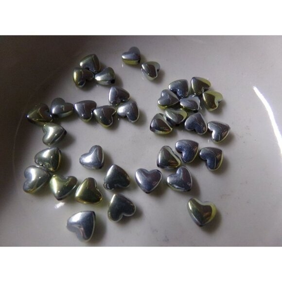 Yellow Green Heart Hematite Beads - Picture 1 of 2